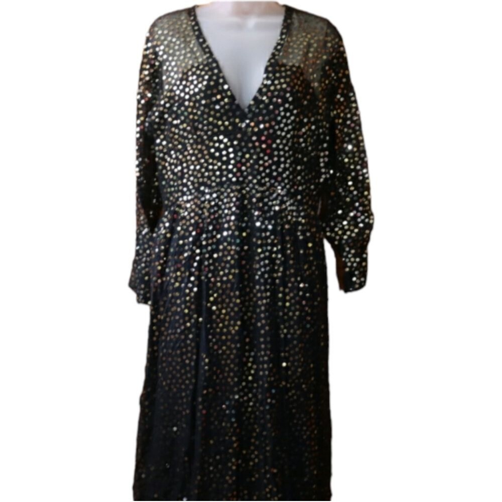 Romantica by Victor Costa Vintage Black Sequin Union Label Dress 16